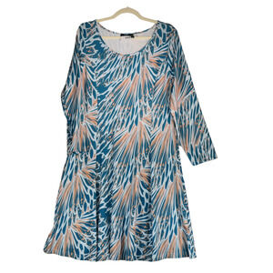 Lily by Firmiana Sheath Dress Womens L Teal Multi Artsy Abstract Stretch Boho